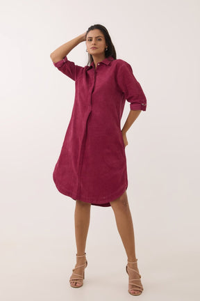 Maroon Corduroy Shirt Dress - Tara - C - Tara