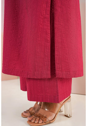Maroon Cotton Self Stripped Coord Set - Tara - C - Tara