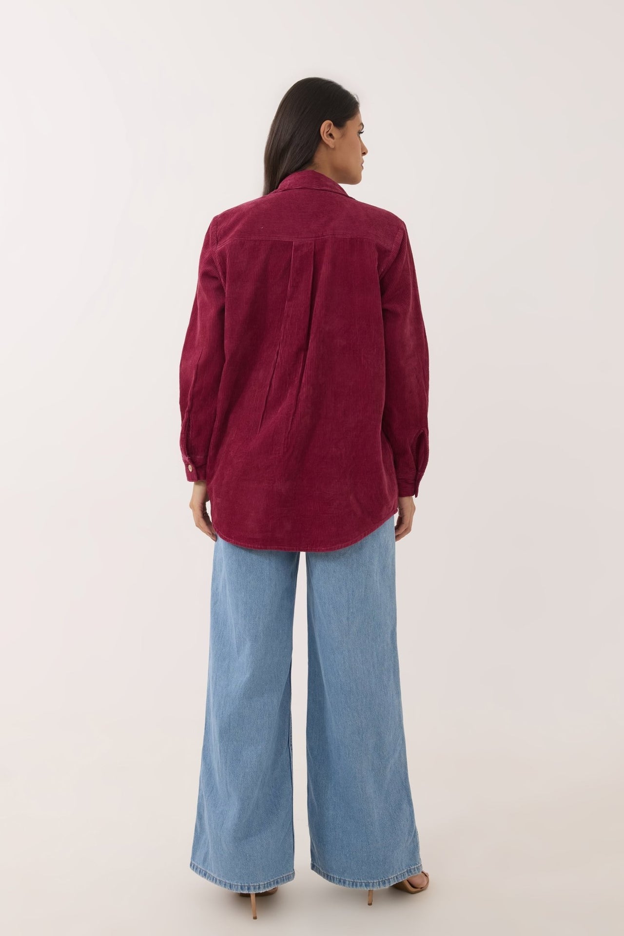 Maroon Oversized Corduroy Shirt - Tara - C - Tara