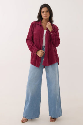 Maroon Oversized Corduroy Shirt - Tara - C - Tara