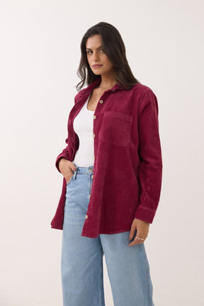 Maroon Oversized Corduroy Shirt - Tara - C - Tara