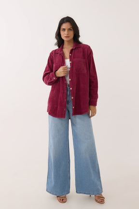 Maroon Oversized Corduroy Shirt - Tara - C - Tara