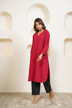 Maroon Premium Cotton Long Kurta - Tara - C - Tara