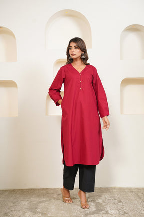 Maroon Premium Cotton Long Kurta - Tara - C - Tara