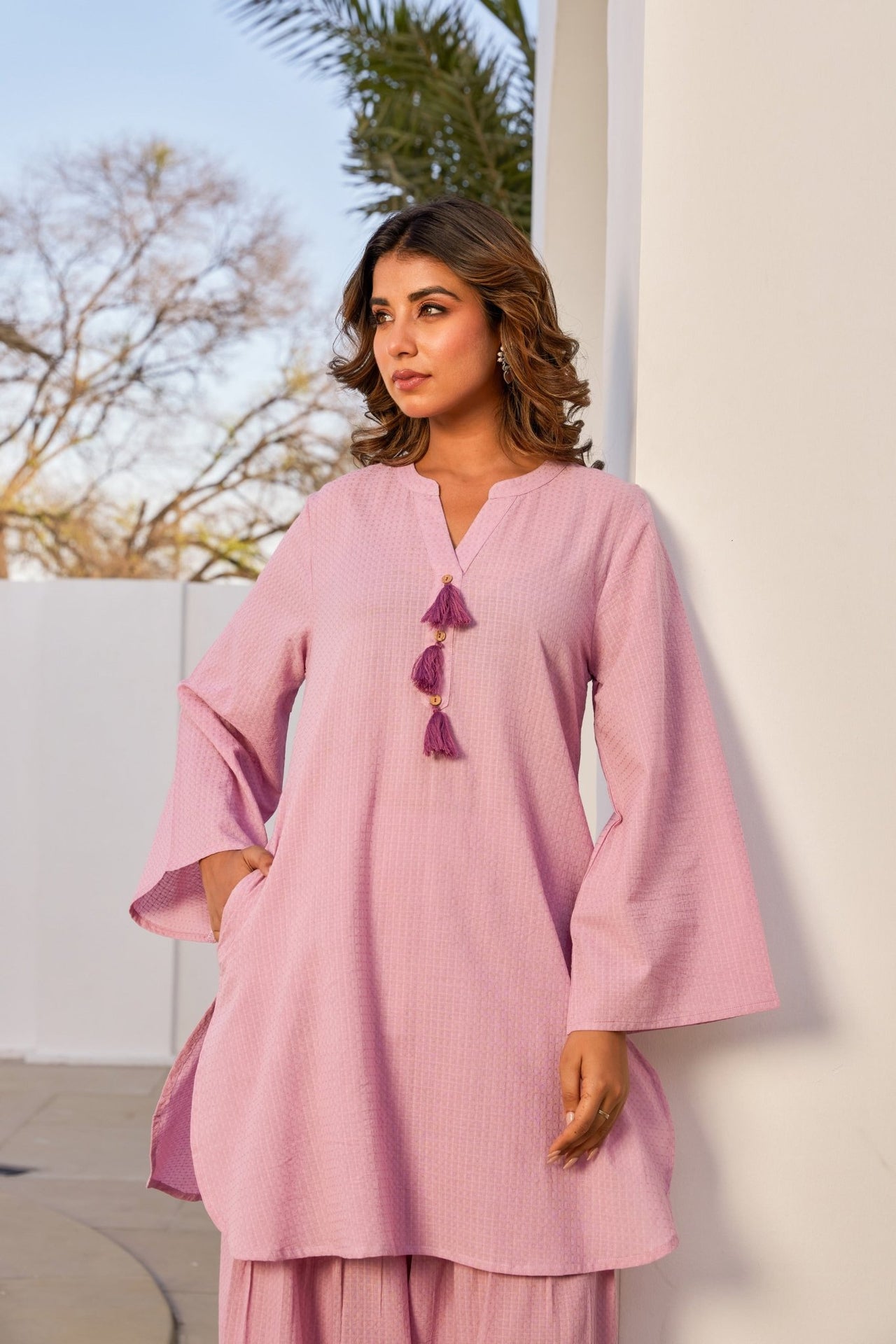 Mouve Solid Farsi Salwar Coord Set - Tara - C - Tara