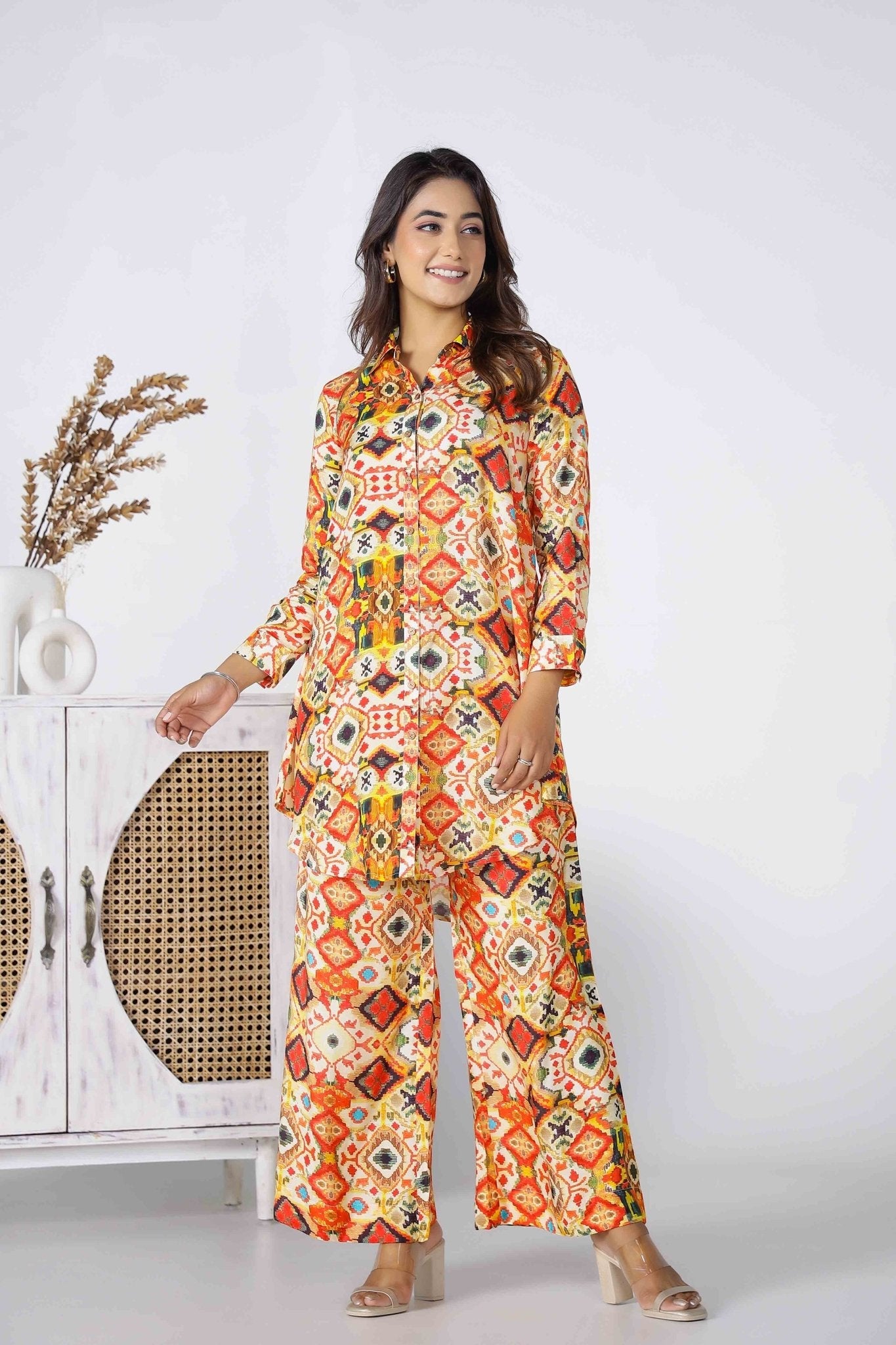 Multi Color Ikkat Digital Printed Co-ord set - Tara-C-Tara