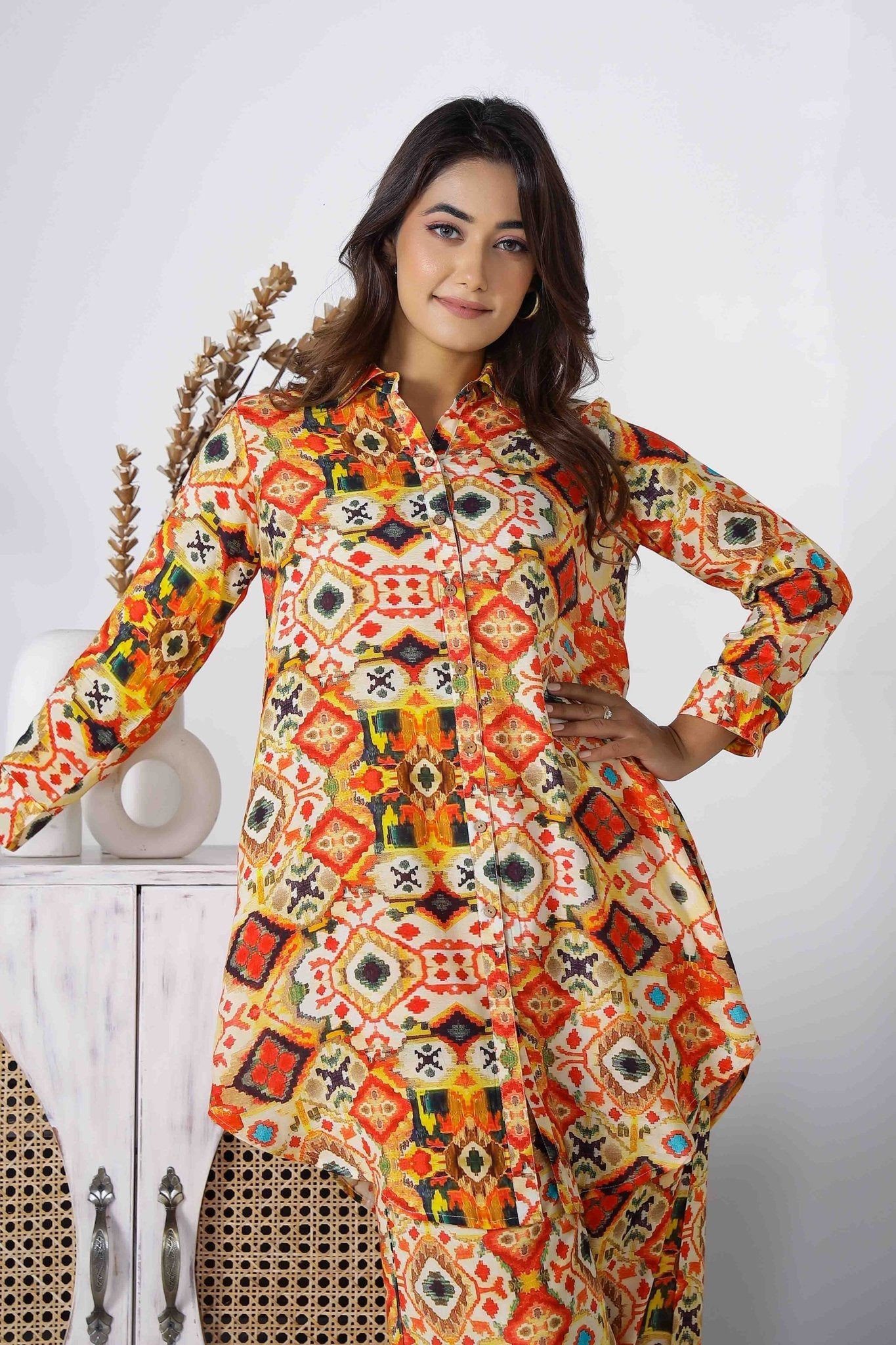 Multi Color Ikkat Digital Printed Co-ord set - Tara-C-Tara