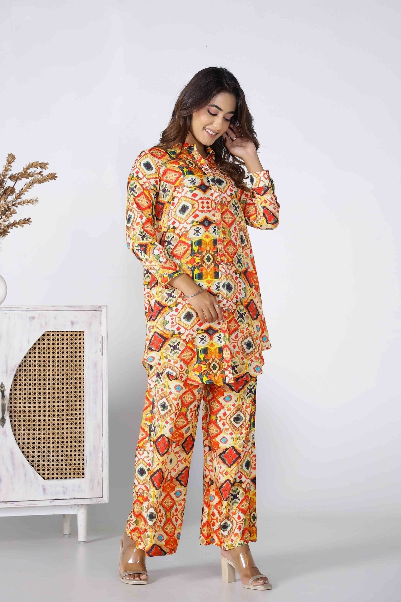 Multi Color Ikkat Digital Printed Co-ord set - Tara-C-Tara