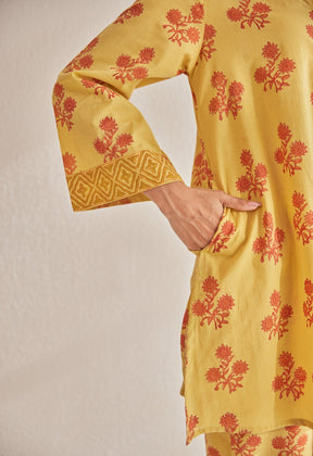 Mustard Floral Buti Hand Block Printed Coord Set - Tara - C - Tara