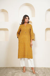 Mustard Floral Buti Printed Kurta - Tara - C - Tara