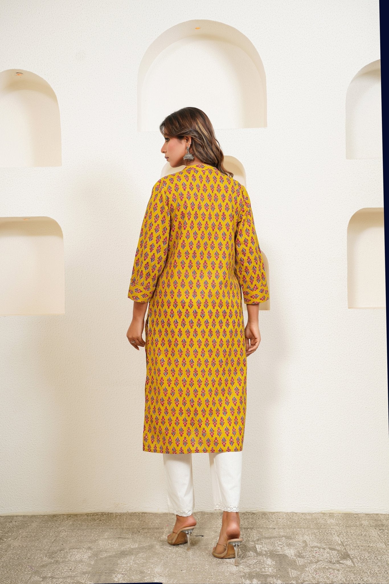 Mustard Floral Buti Printed Kurta - Tara - C - Tara