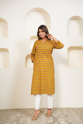 Mustard Floral Buti Printed Kurta - Tara - C - Tara