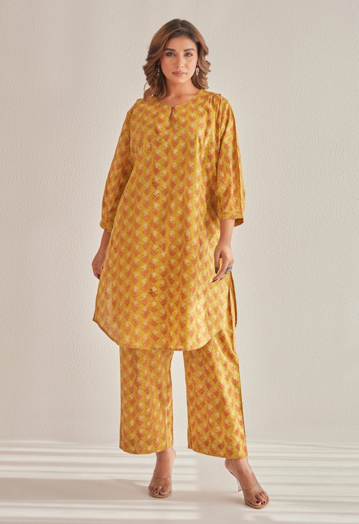 Mustard Hand Block Buti Printed Coord Set - Tara - C - Tara