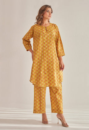 Mustard Hand Block Buti Printed Coord Set - Tara - C - Tara