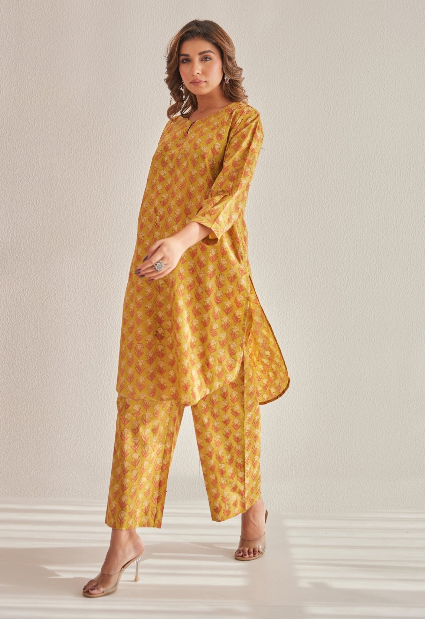 Mustard Hand Block Buti Printed Coord Set - Tara - C - Tara