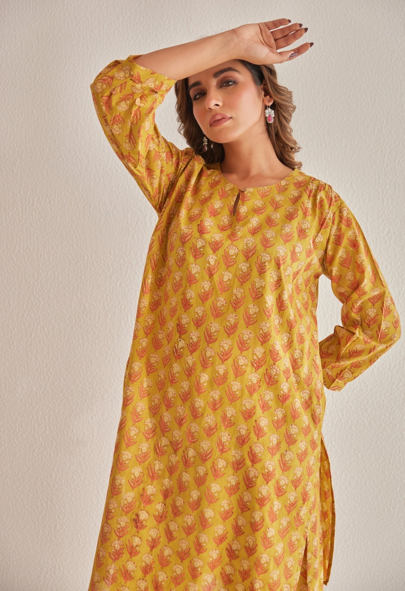 Mustard Hand Block Buti Printed Coord Set - Tara - C - Tara