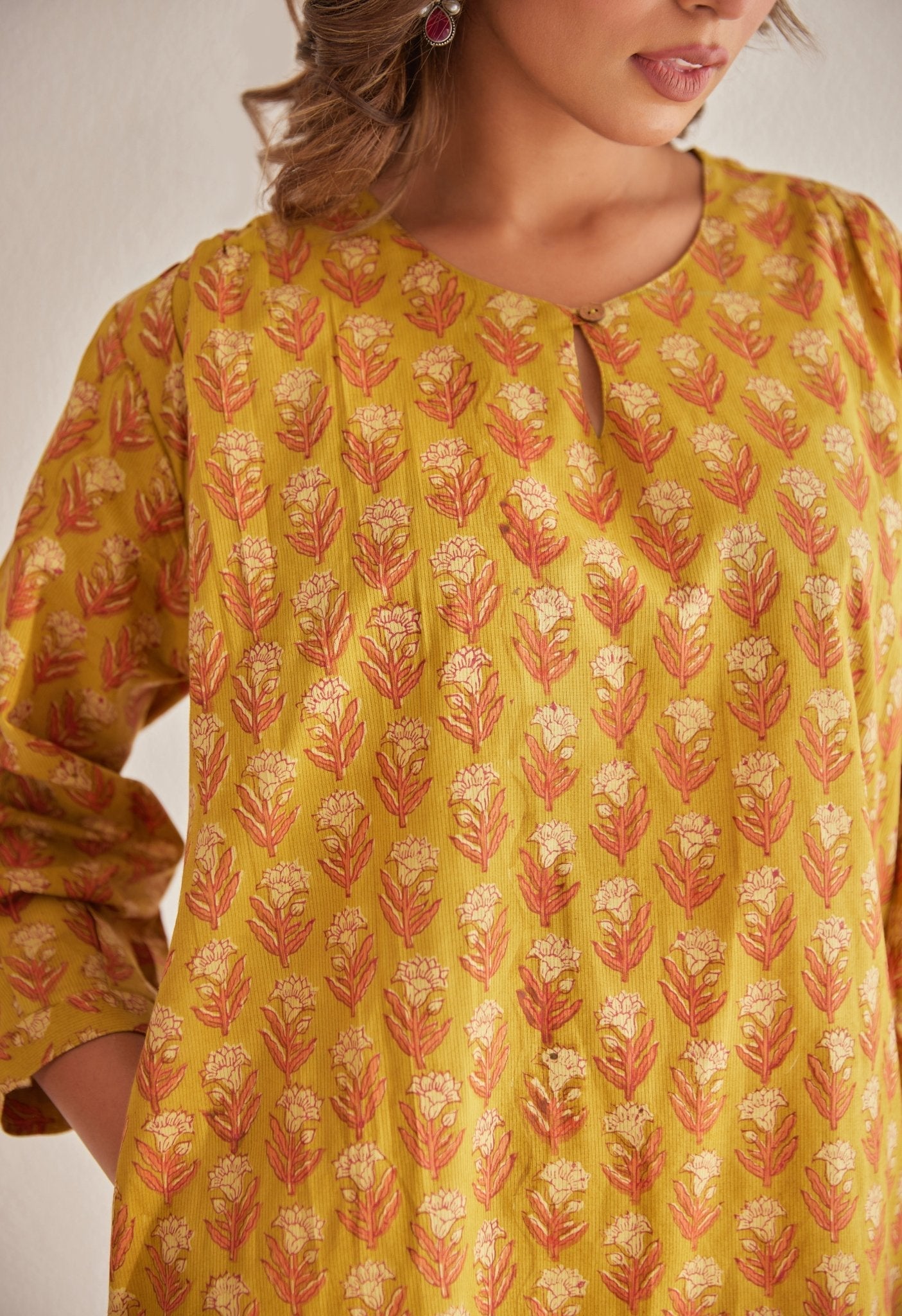 Mustard Hand Block Buti Printed Coord Set - Tara - C - Tara