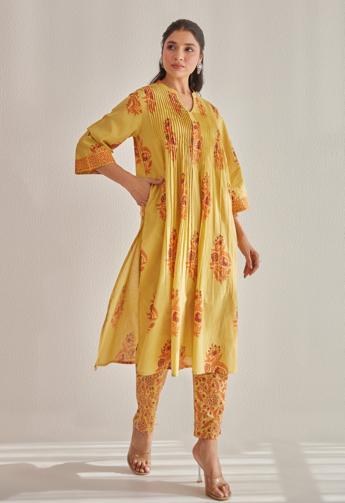 Mustard Hand Block Printed Coord Set - Tara - C - Tara