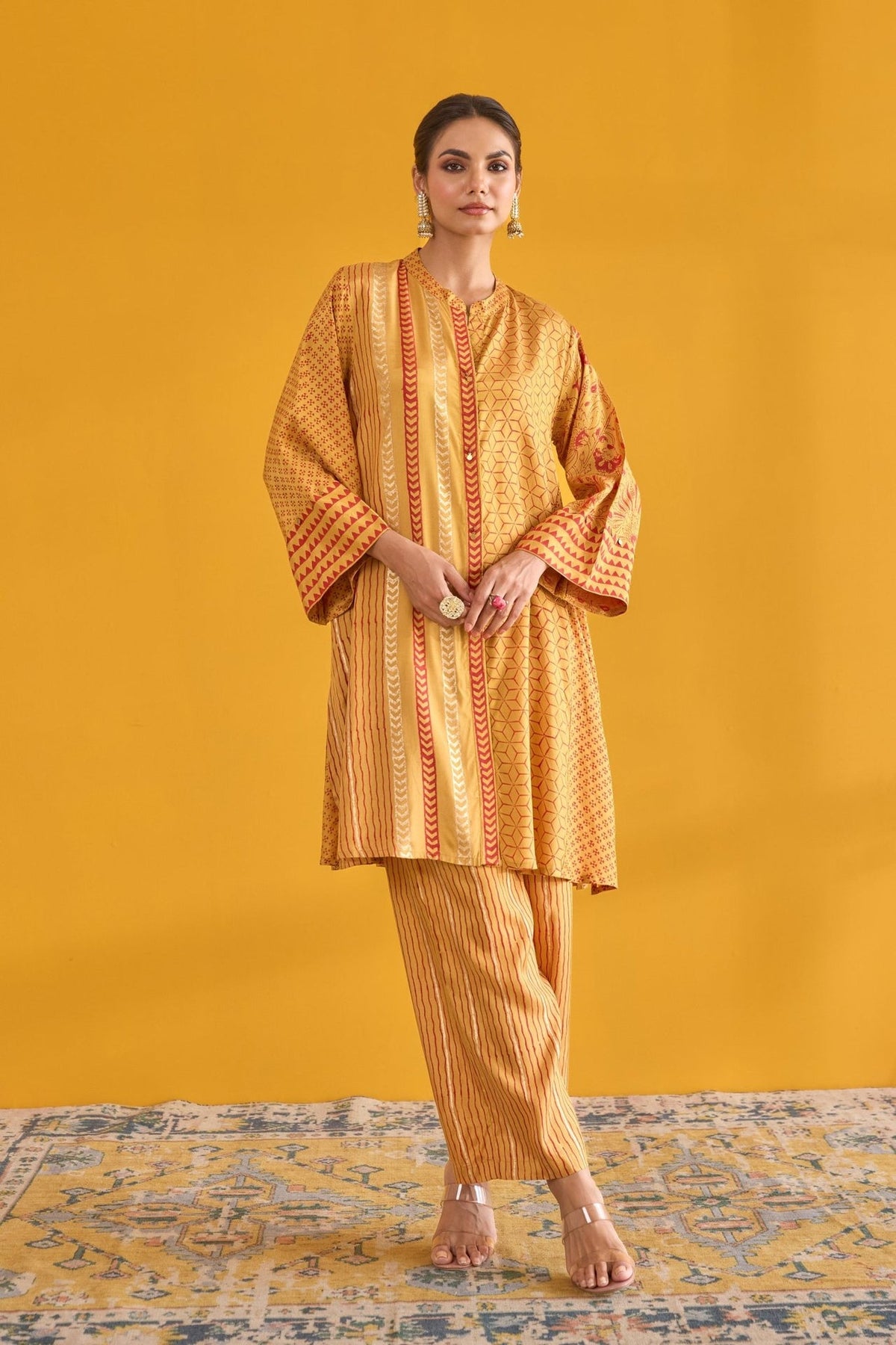 Mustard Hand Block Printed Coord Set - Tara - C - Tara