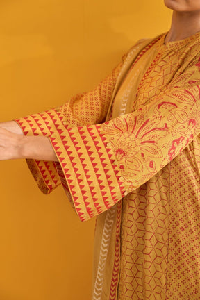 Mustard Hand Block Printed Coord Set - Tara - C - Tara