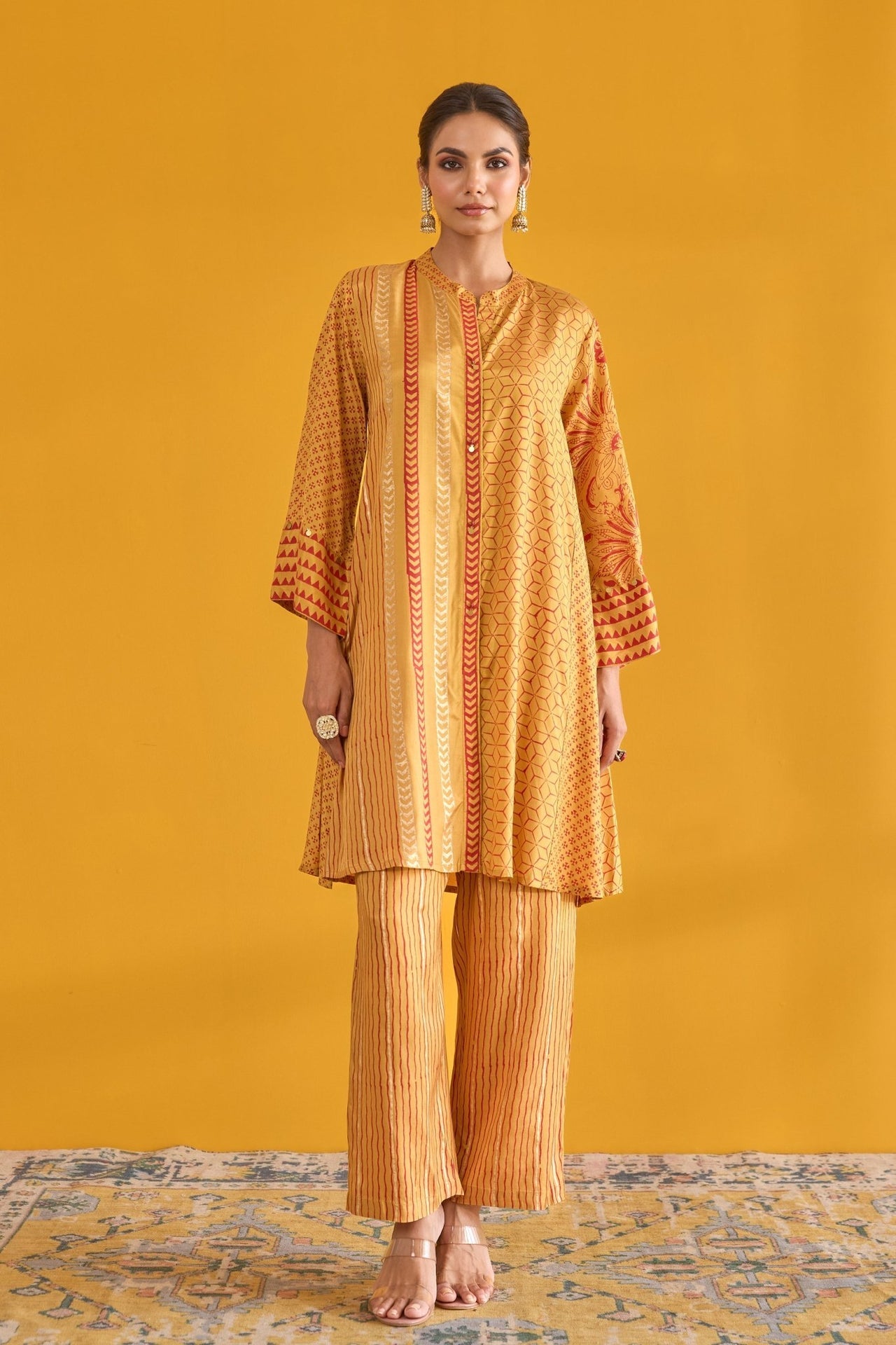 Mustard Hand Block Printed Coord Set - Tara - C - Tara