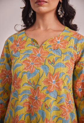 Mustard Lurex Cotton Hand Block Coord Set - Tara - C - Tara