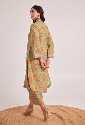 Mustard Lurex Cotton Hand Block Coord Set - Tara - C - Tara