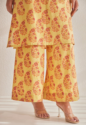 Mustard Off Sleeves floral Buta Hand Block Printed Coord Set - Tara - C - Tara