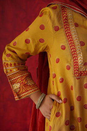Mustard Polka Dot Farshi Salwar Suit Set With Dupatta - Tara - C - Tara