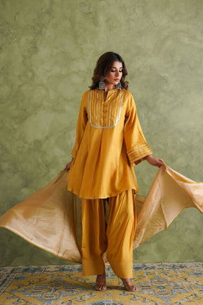Mustard Yellow Farshi Salwar Suit Set With Dupatta - Tara - C - Tara