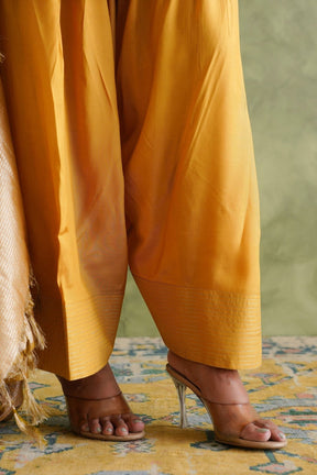 Mustard Yellow Farshi Salwar Suit Set With Dupatta - Tara - C - Tara