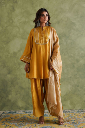 Mustard Yellow Farshi Salwar Suit Set With Dupatta - Tara - C - Tara