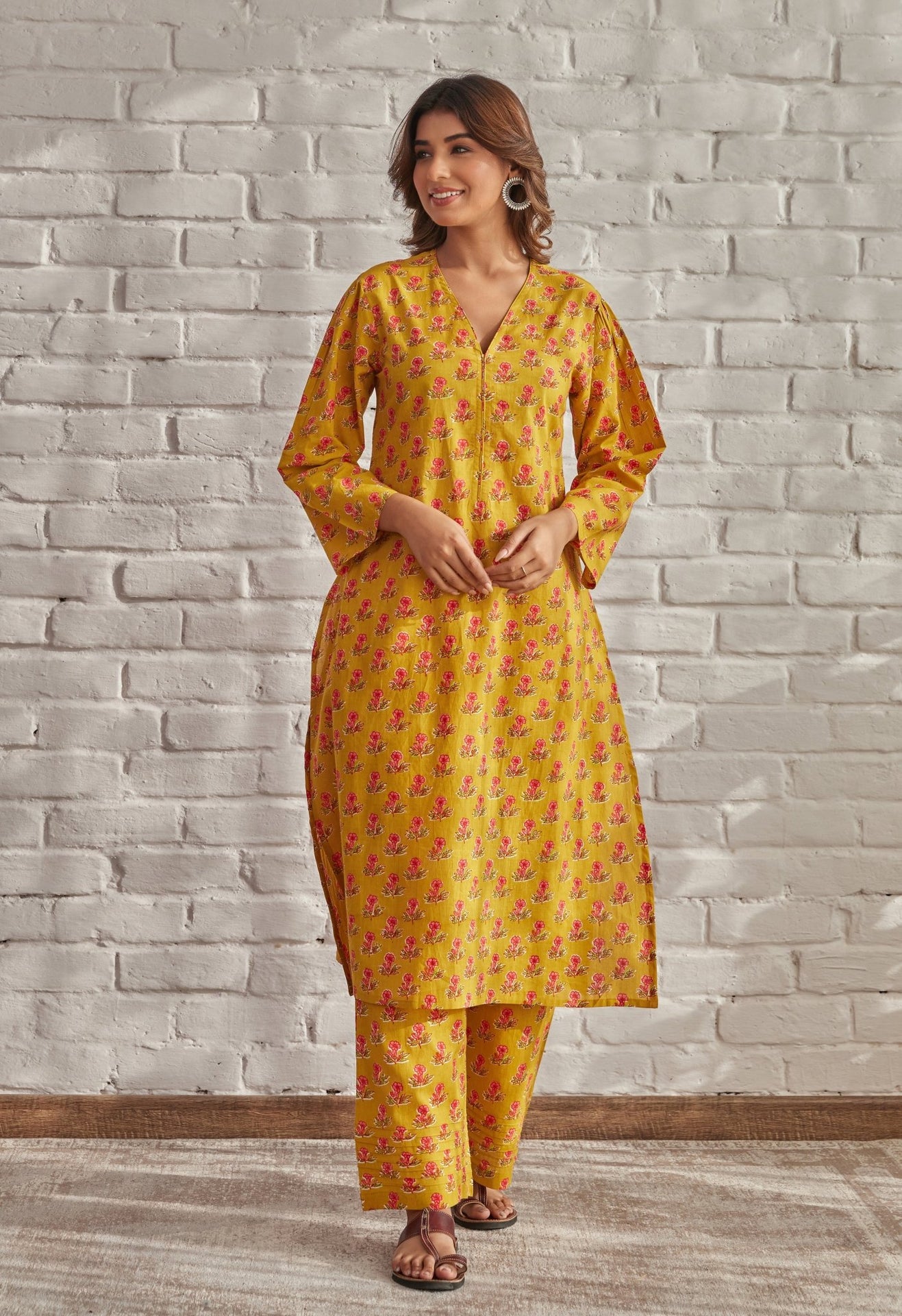 MUSTARD YELLOW FLORAL BOOTI COORD SET - Tara-C-Tara