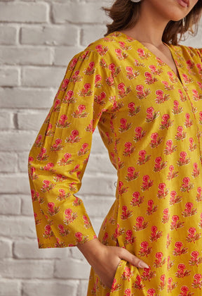 MUSTARD YELLOW FLORAL BOOTI COORD SET - Tara-C-Tara
