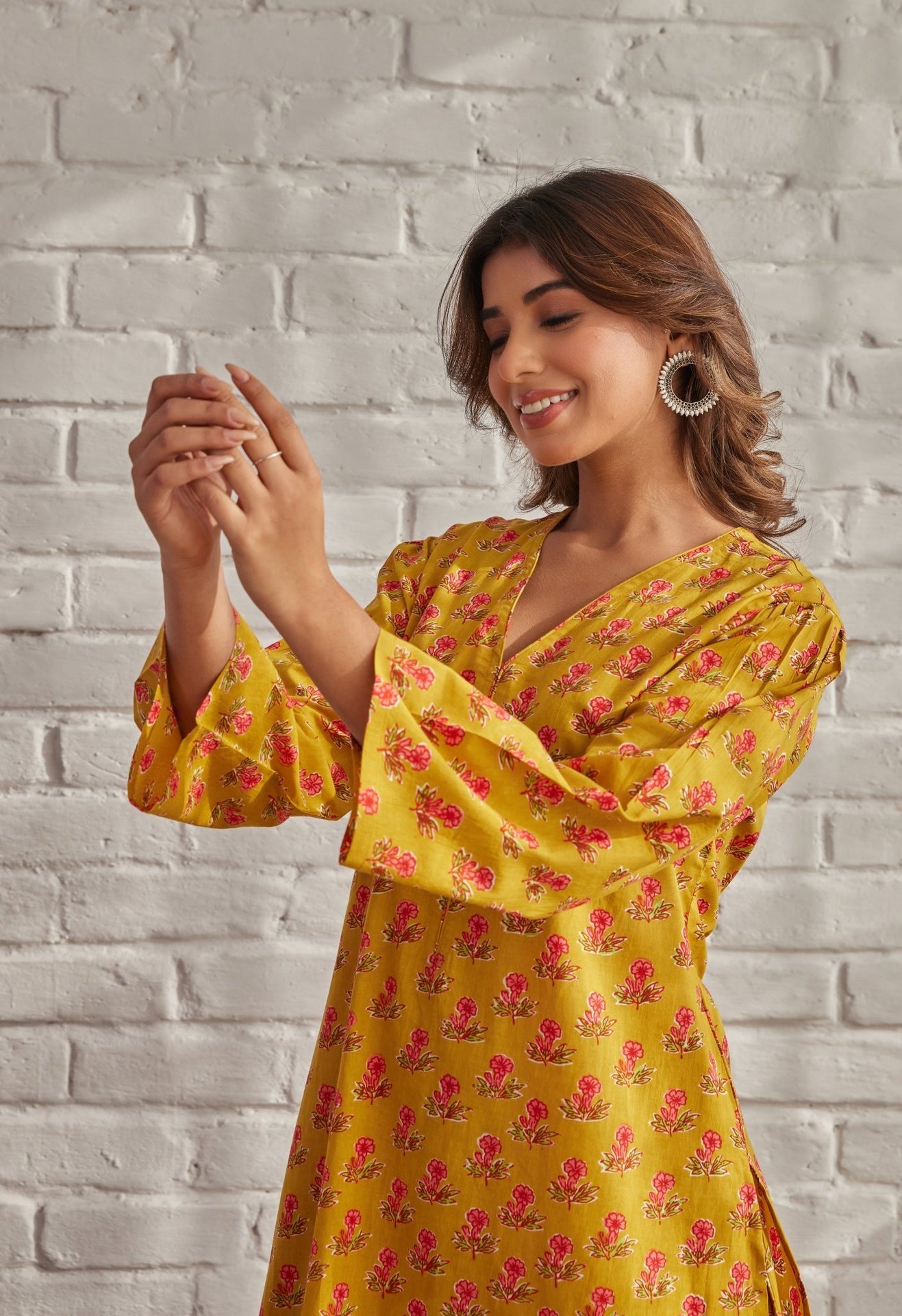 MUSTARD YELLOW FLORAL BOOTI COORD SET - Tara-C-Tara