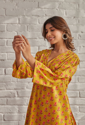 MUSTARD YELLOW FLORAL BOOTI COORD SET - Tara-C-Tara