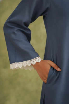 Navy Blue Doriya Sweet Heart Kurta With farshi Salwar - Tara - C - Tara