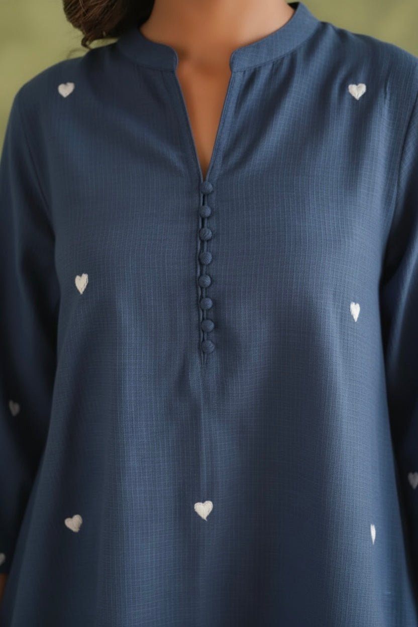 Navy Blue Doriya Sweet Heart Kurta With farshi Salwar - Tara - C - Tara