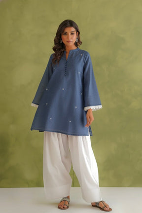 Navy Blue Doriya Sweet Heart Kurta With farshi Salwar - Tara - C - Tara
