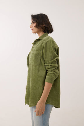 Olive Green Oversized Corduroy Shirt - Tara - C - Tara