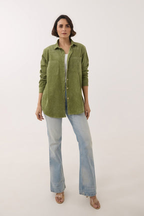 Olive Green Oversized Corduroy Shirt - Tara - C - Tara