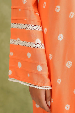 Orange Bandhej Hand Tie Dye Coord Set With Farsi Salwar - Tara - C - Tara