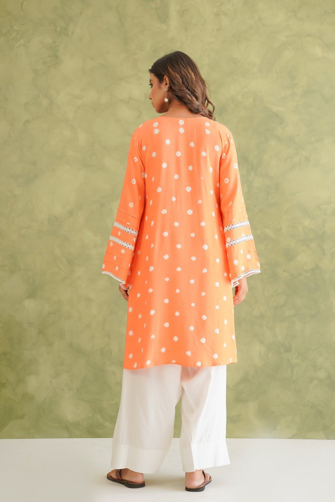 Orange Bandhej Hand Tie Dye Coord Set With Farsi Salwar - Tara - C - Tara