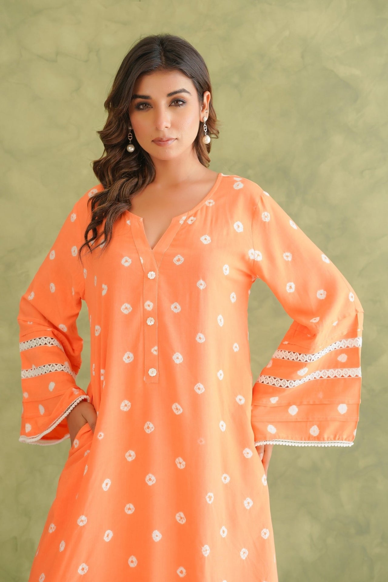 Orange Bandhej Hand Tie Dye Coord Set With Farsi Salwar - Tara - C - Tara