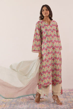 Pastel Blue Chanderi Hand block Printed Suit Set With Dupatta - Tara - C - Tara