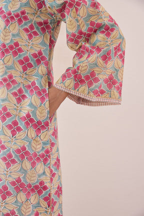 Pastel Blue Chanderi Hand block Printed Suit Set With Dupatta - Tara - C - Tara