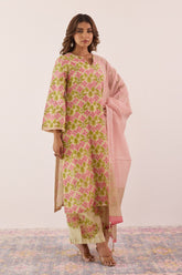 Pastel Green Chanderi Hand block Printed Suit Set With Dupatta - Tara - C - Tara