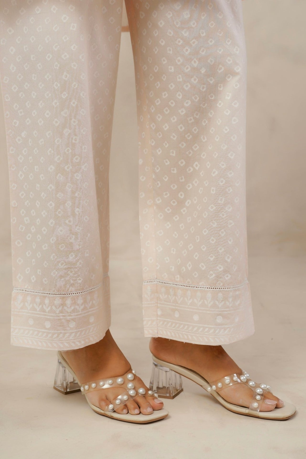 Pastel Peach White Khari hand Block Printed Coordset - Tara - C - Tara