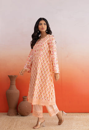 PEACH BUTI HAND BLOCK PRINTED COORD SET - Tara - C - Tara