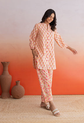 PEACH BUTI HAND BLOCK PRINTED COORD SET - Tara - C - Tara